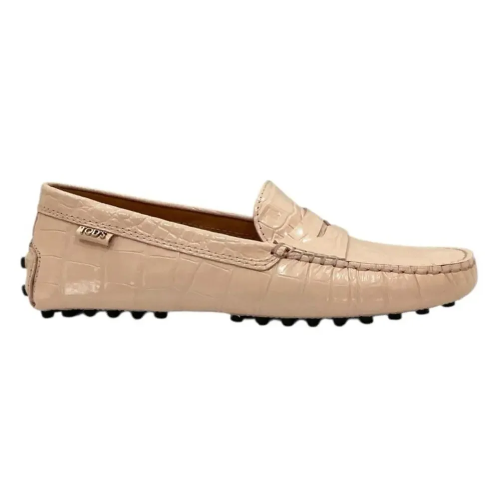 Tod’s Gommino Penny Bar Croc-Embossed Leather Pink Driving Loafers Size‎ 37 US 7